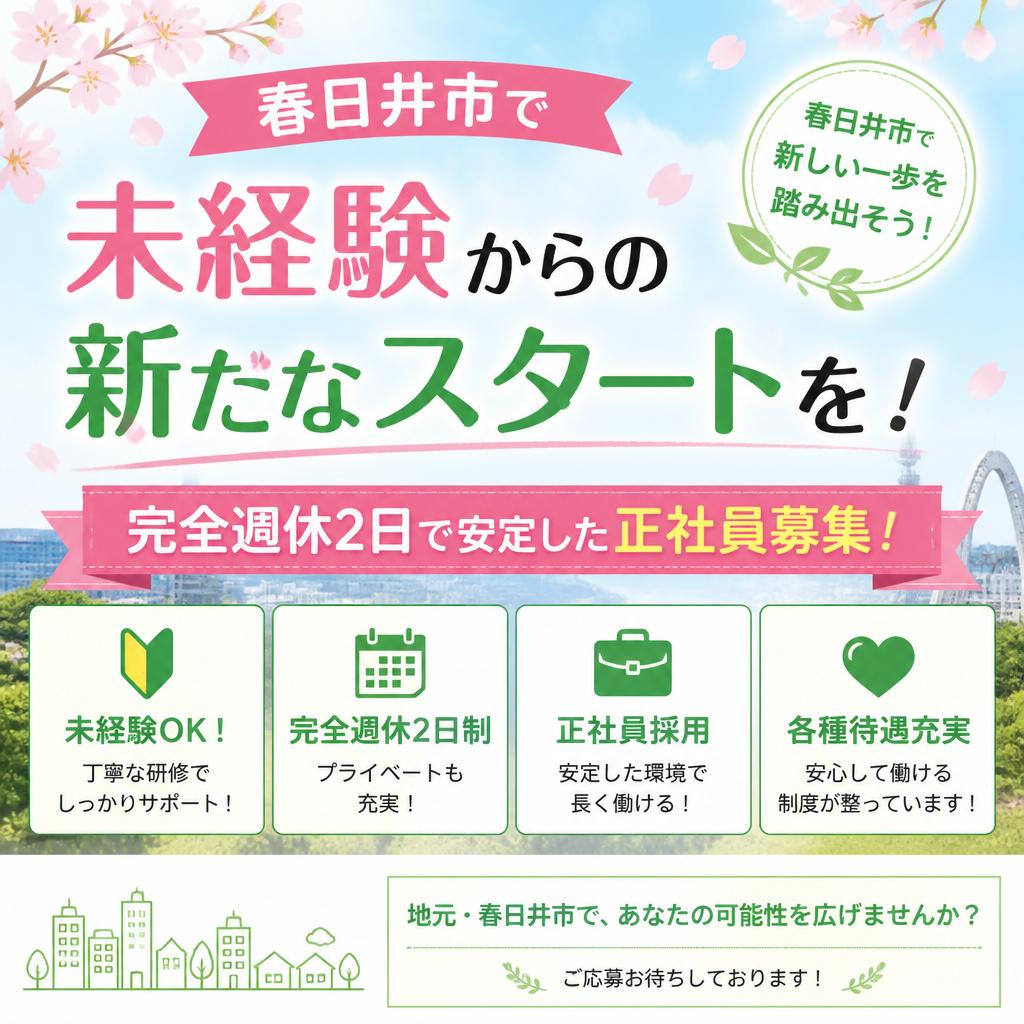 春日井市で未経験からの新たなスタートを！完全週休2日で安定した正社員募集！