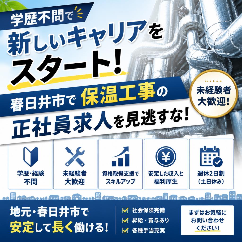 学歴不問で新しいキャリアをスタート！春日井市で保温工事の正社員求人を見逃すな！