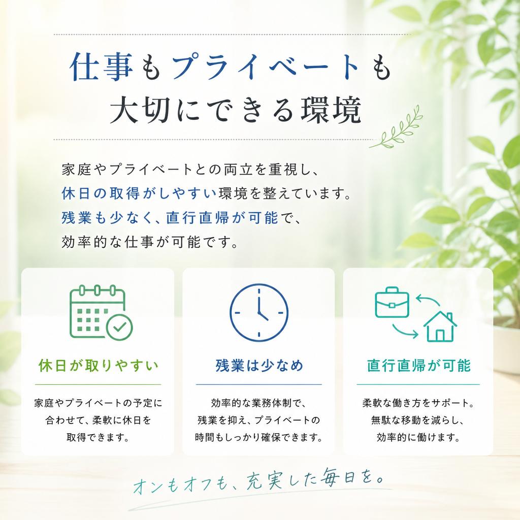 休日取得も簡単！プライベートとの両立